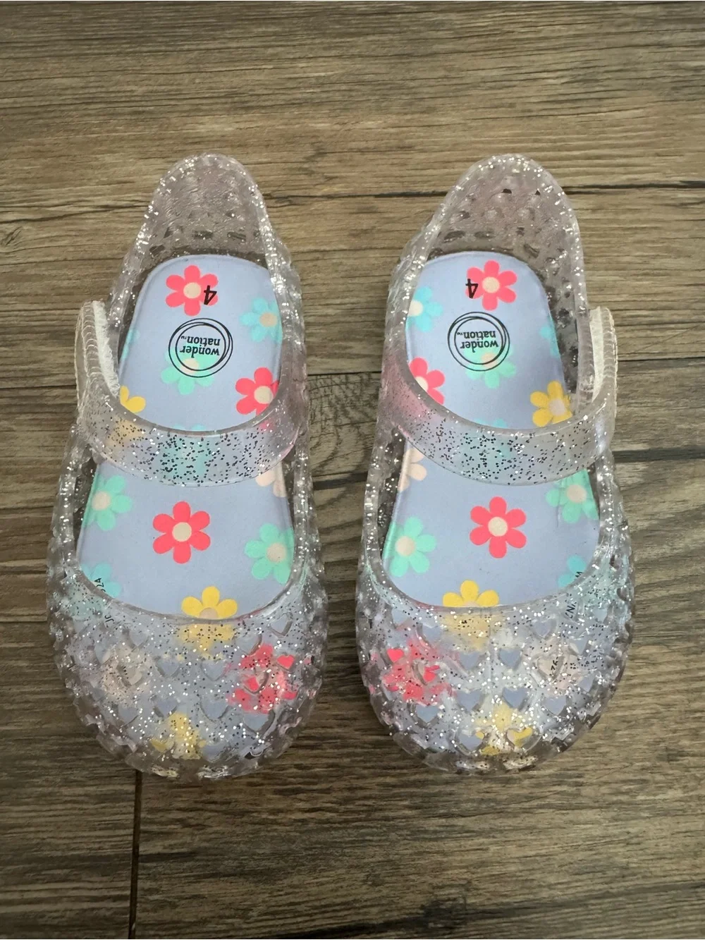 Girls Clear Glitter Jelly Mary Jane Shoes - Silver Sparkle